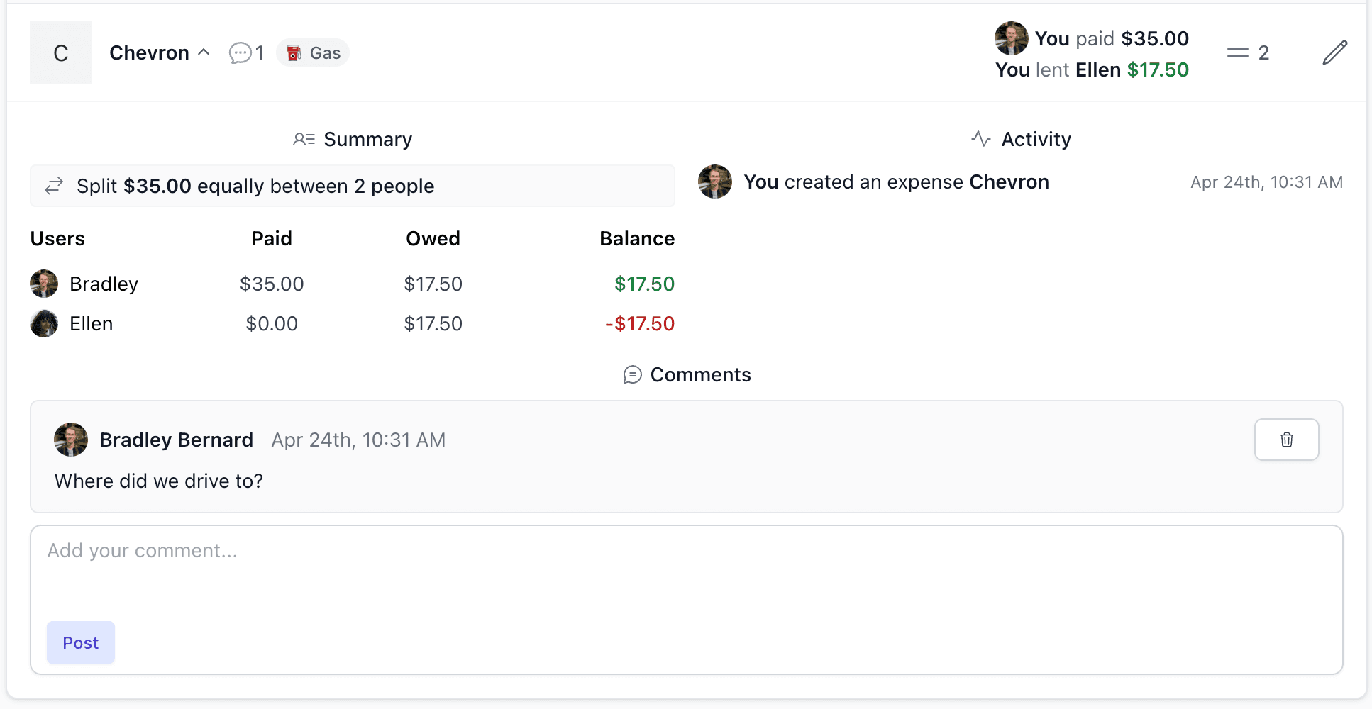 Expense comments