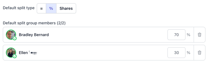 Set default splits for groups