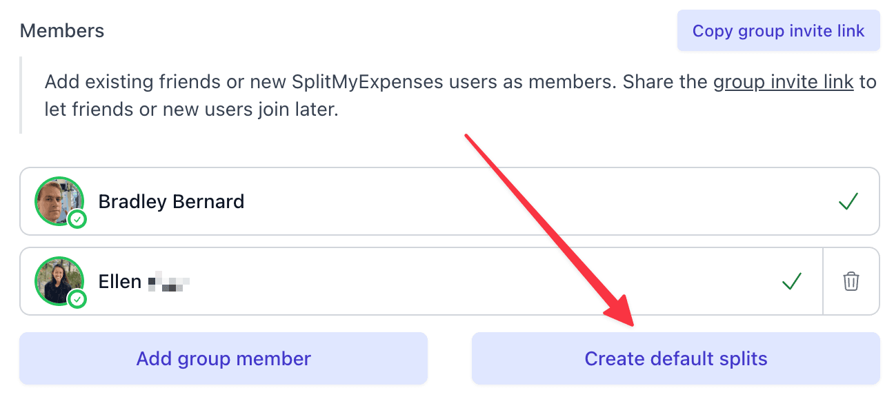 Access group settings and create default splits