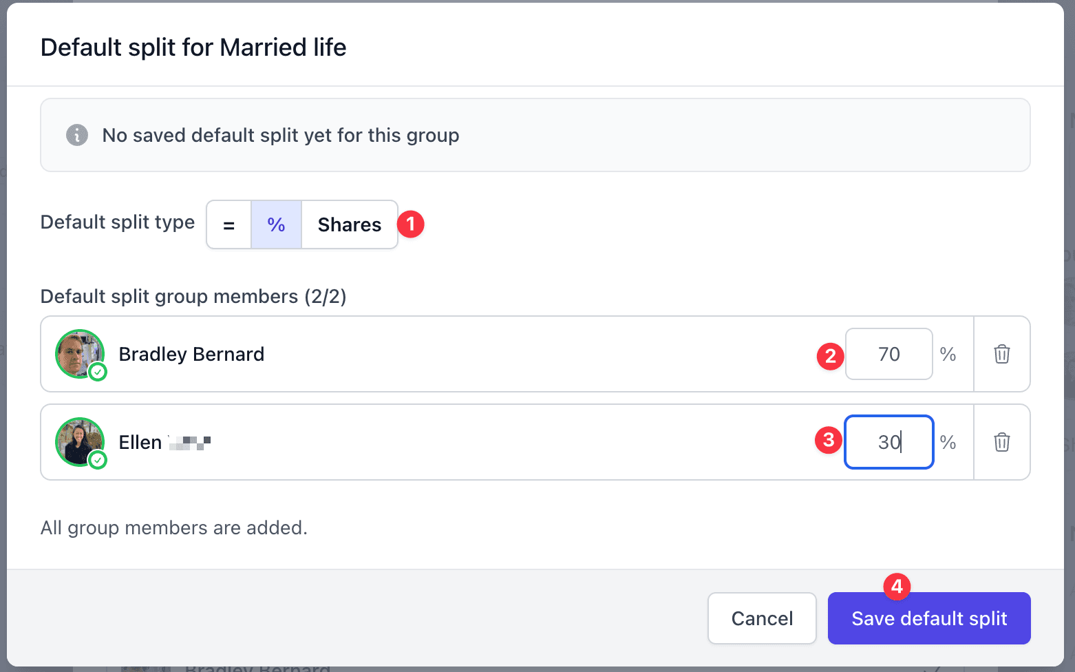 Configure default split ratios