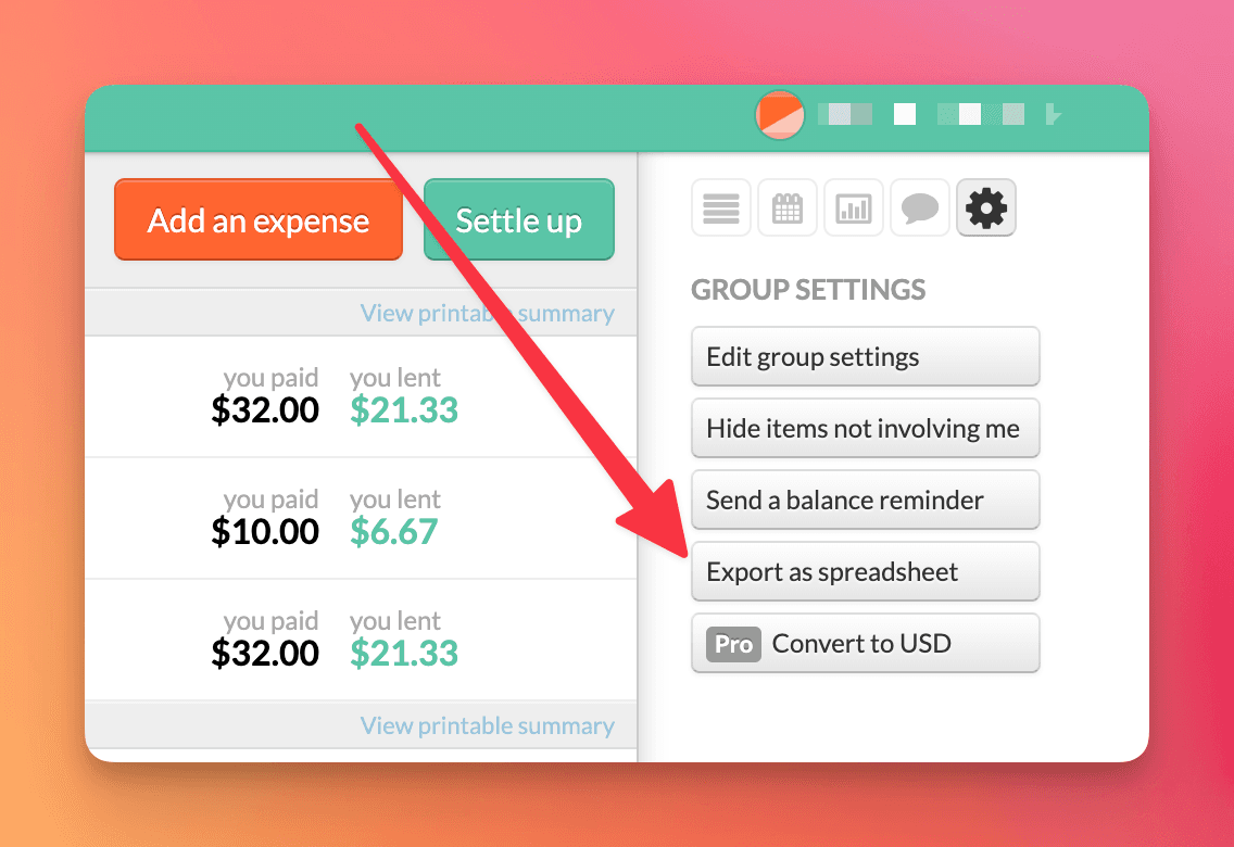 Splitwise export