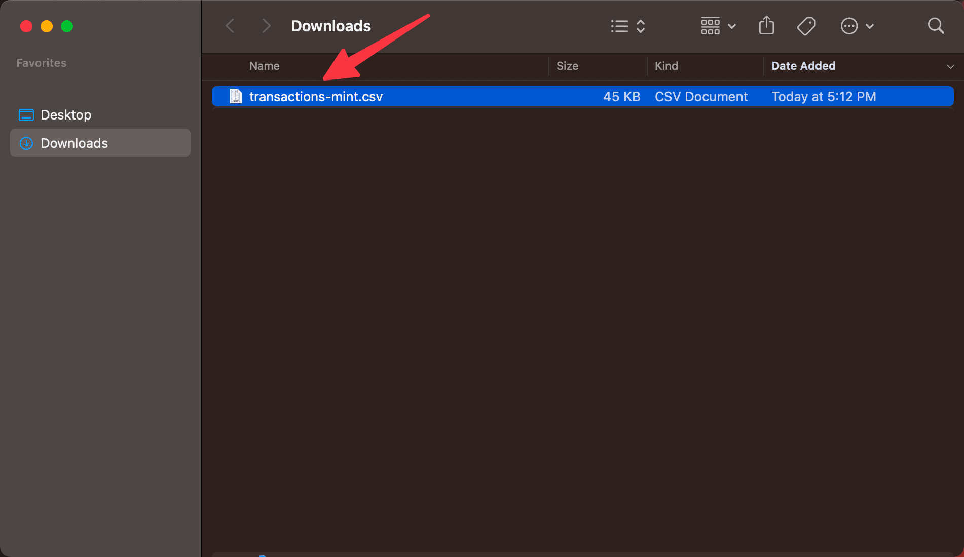 Mint exported file