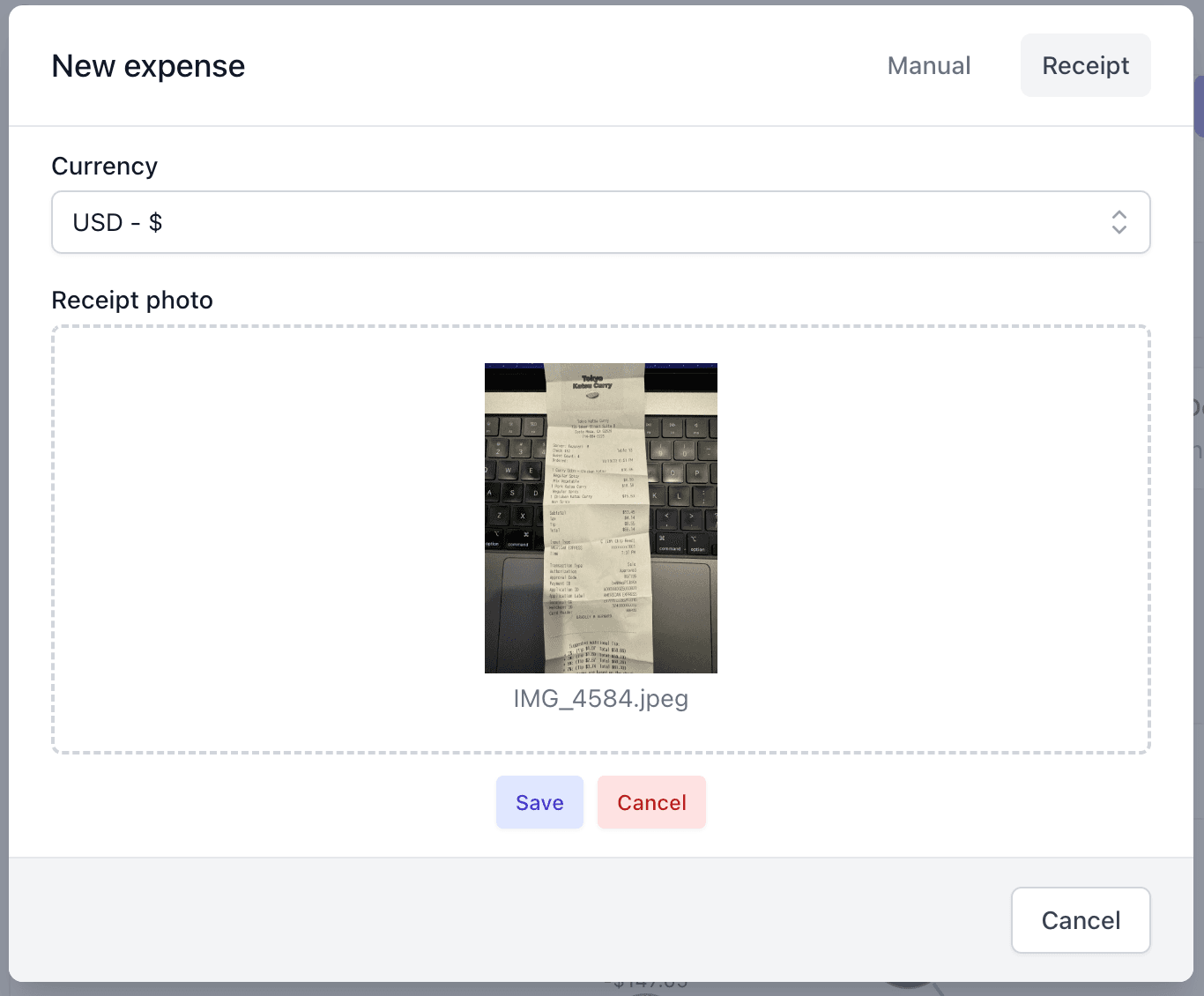 New receipt form