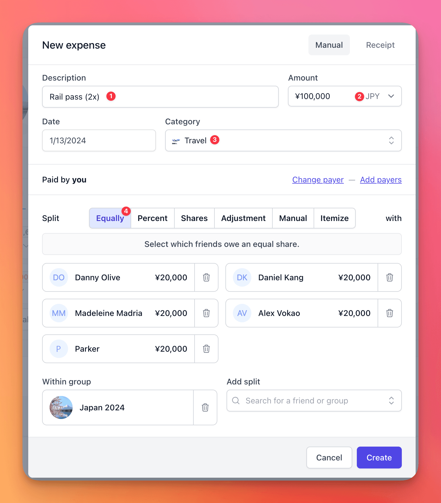 New expense modal