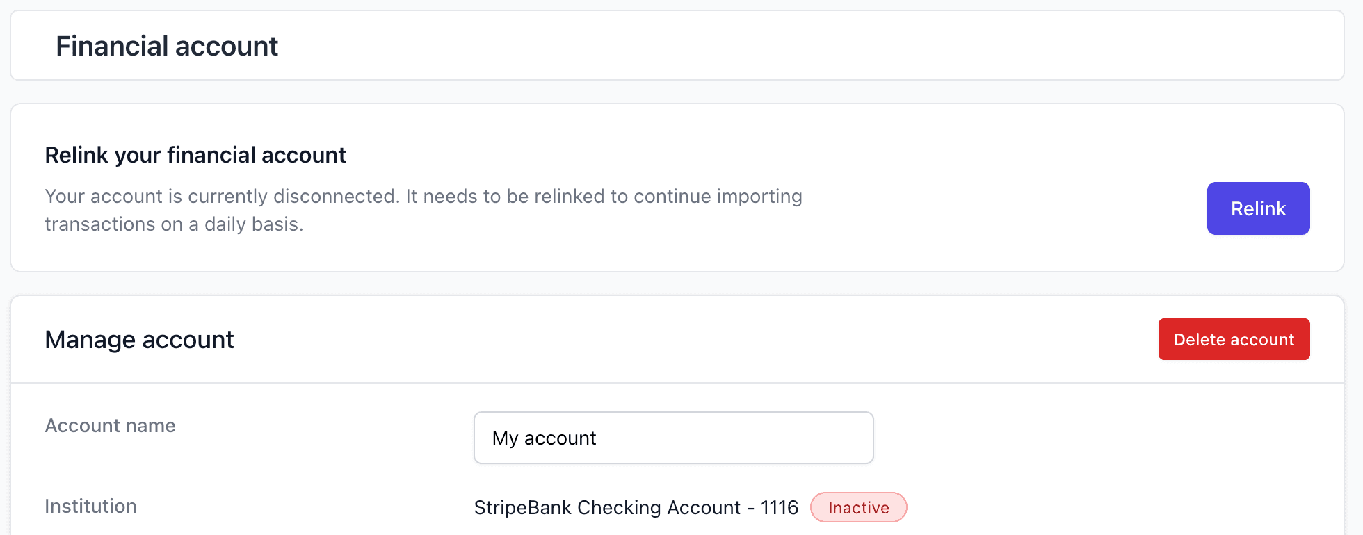 Manage account