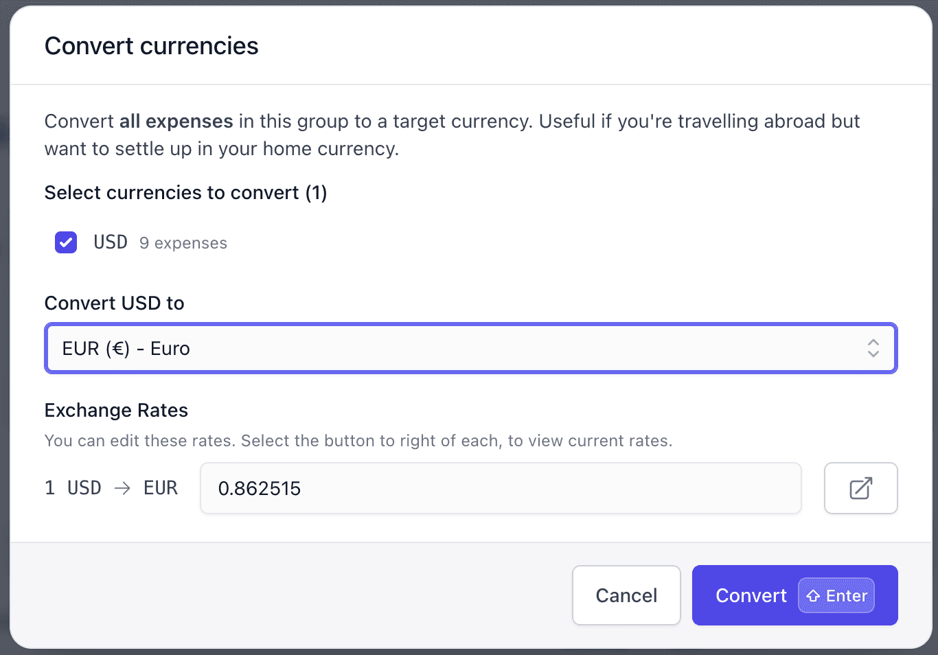 Convert currencies button